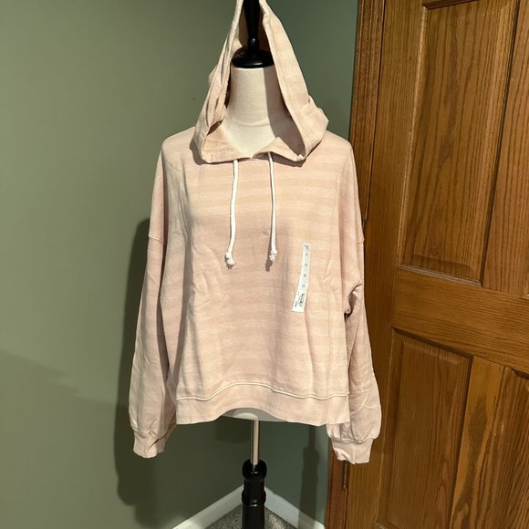 SO BEIGE STRIPE CROPPED HOODIE SIZE 2X  #519 - Picture 2 of 3